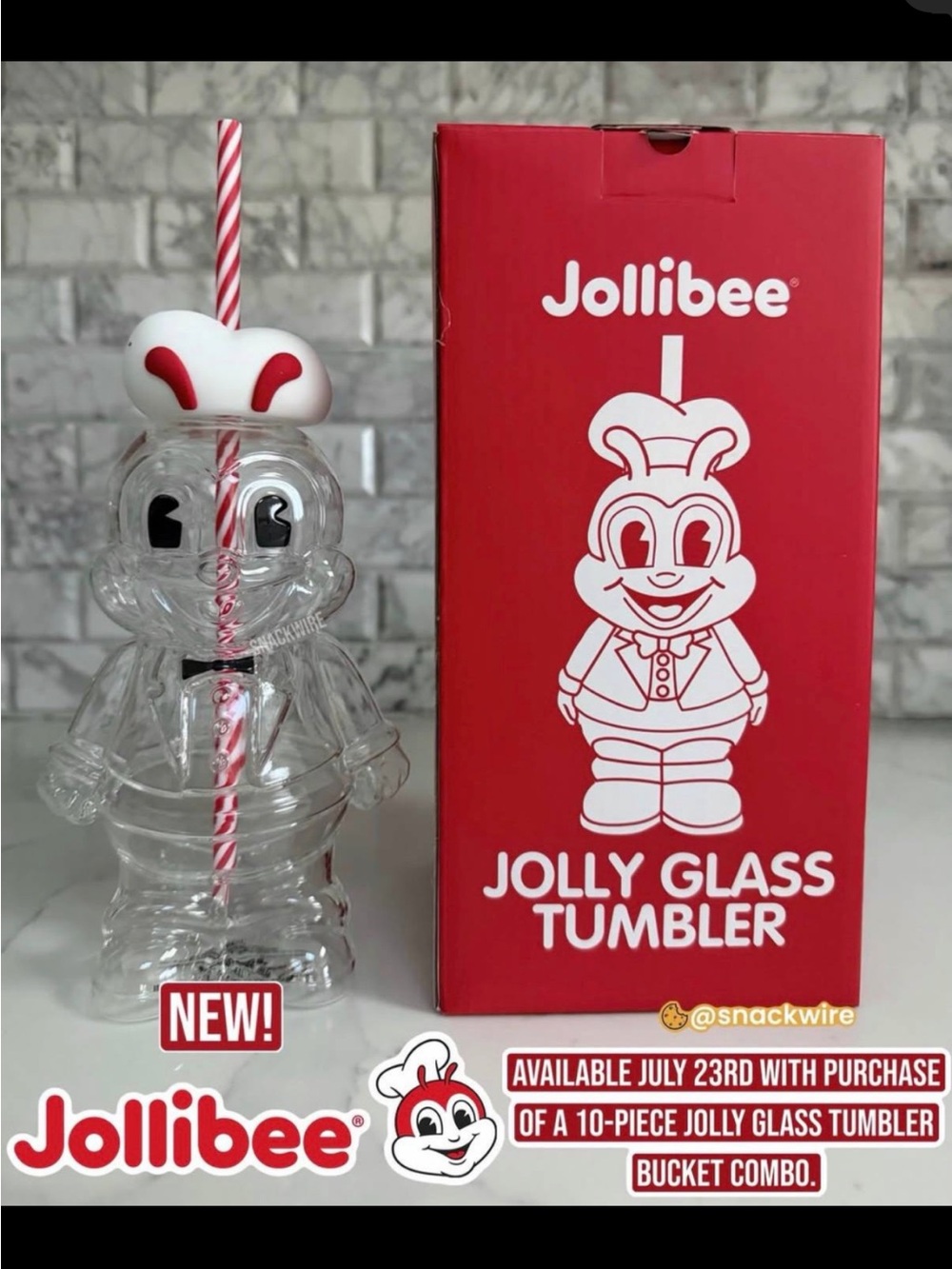 Jolly Glass Tumbler - Clear with White and Red Accents